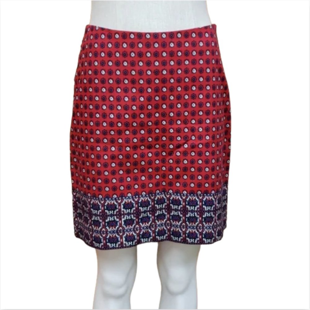 Talbots Red Blue Geometric Pencil Skirt 2P NWT Lined Petite